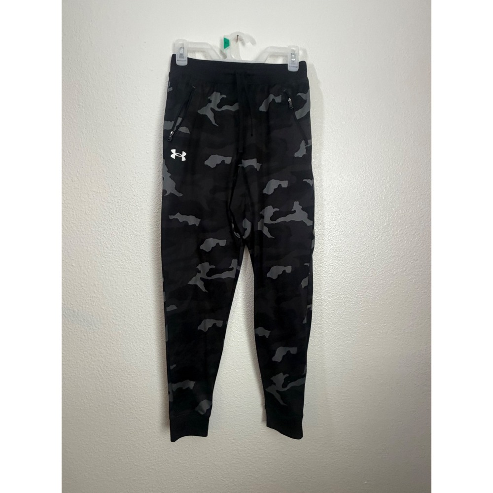 Under Armour Boys Camo Fleece Joggers Black Grey Loose Fit YLG Large